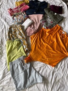 Women’s Bright Orange Short Sleeve Tops, Shorts Denim Jacket New, Used 13 items